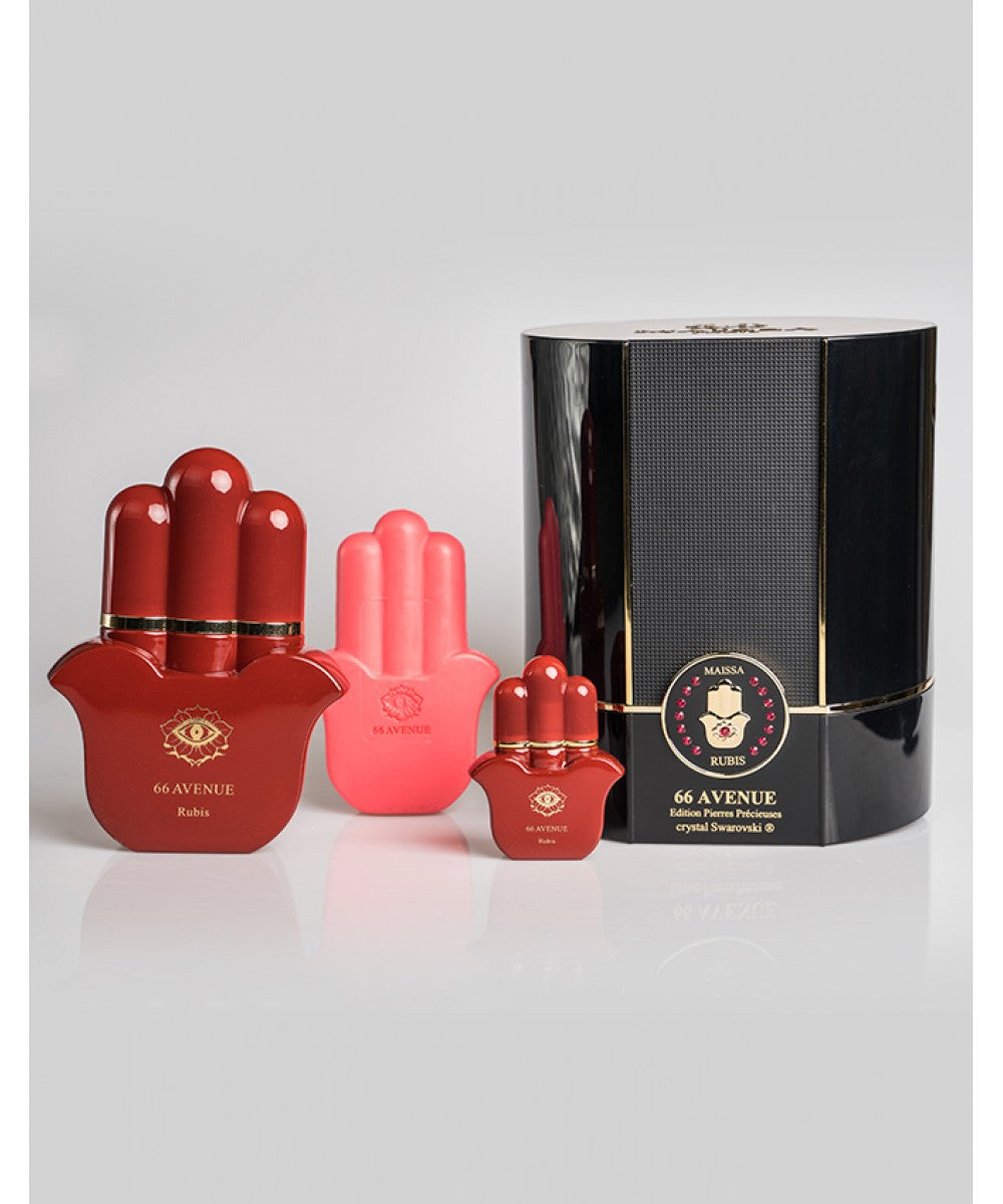 Luxurious Maison Maïssa PRECIOUS STONES EDITION BOX 66 AVENUE with white wood and ruby brilliance by the5thscent, Parisian chic.