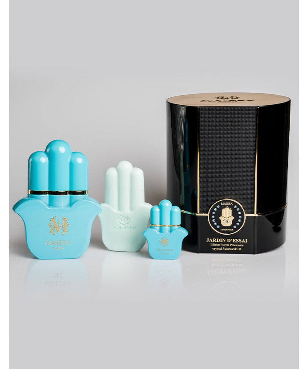 Luxurious Maison Maïssa PRECIOUS STONES EDITION BOX JARDIN DESSAI perfume set by the5thscent, captures a unique floral-woody scent.