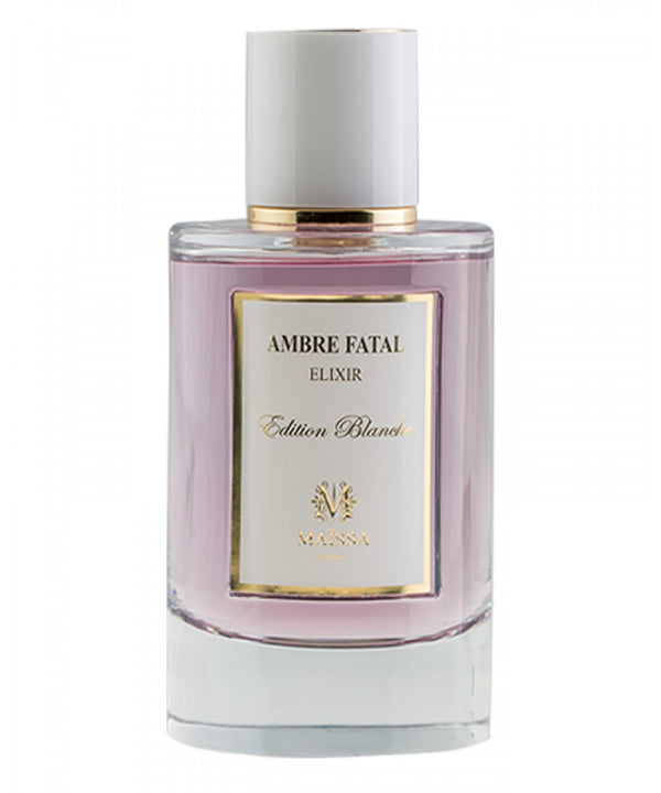 AMBRE FATAL luxurious fragrance by Maison Maïssa in an elegant bottle, capturing woody and floral notes, available at the5thscent.