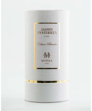 Luxurious JASMIN MYSTERIEUX (50ml) by Maison Maïssa, an elegant floral fragrance exclusive to the5thscent, in a sleek white and gold bottle.