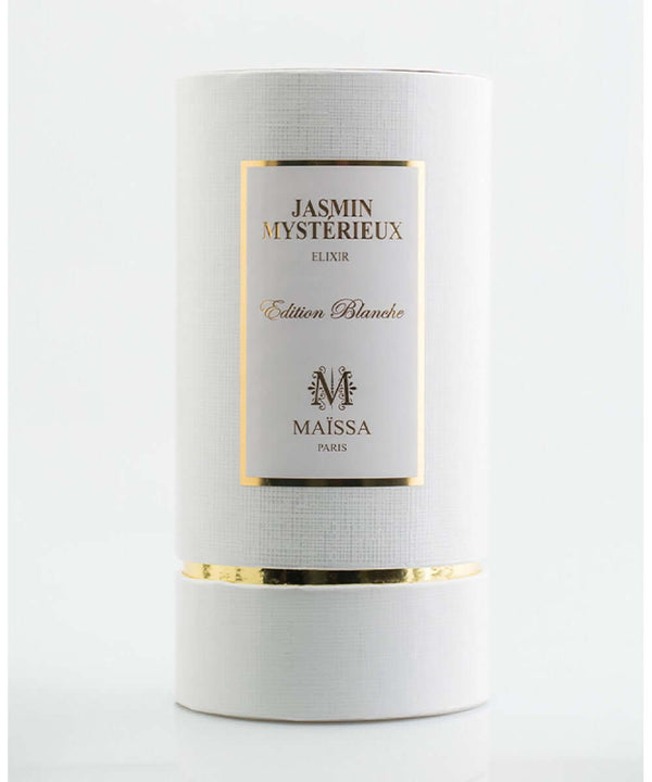 Luxurious JASMIN MYSTERIEUX (50ml) by Maison Maïssa, an elegant floral fragrance exclusive to the5thscent, in a sleek white and gold bottle.