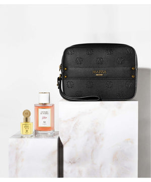 Elegant Coffret Toscane Jawhara by Maïssa with black leather pochette, Jawhara Eau de Parfum, and Pure Oil, crafted by Maison Maïssa and the5thscent.
