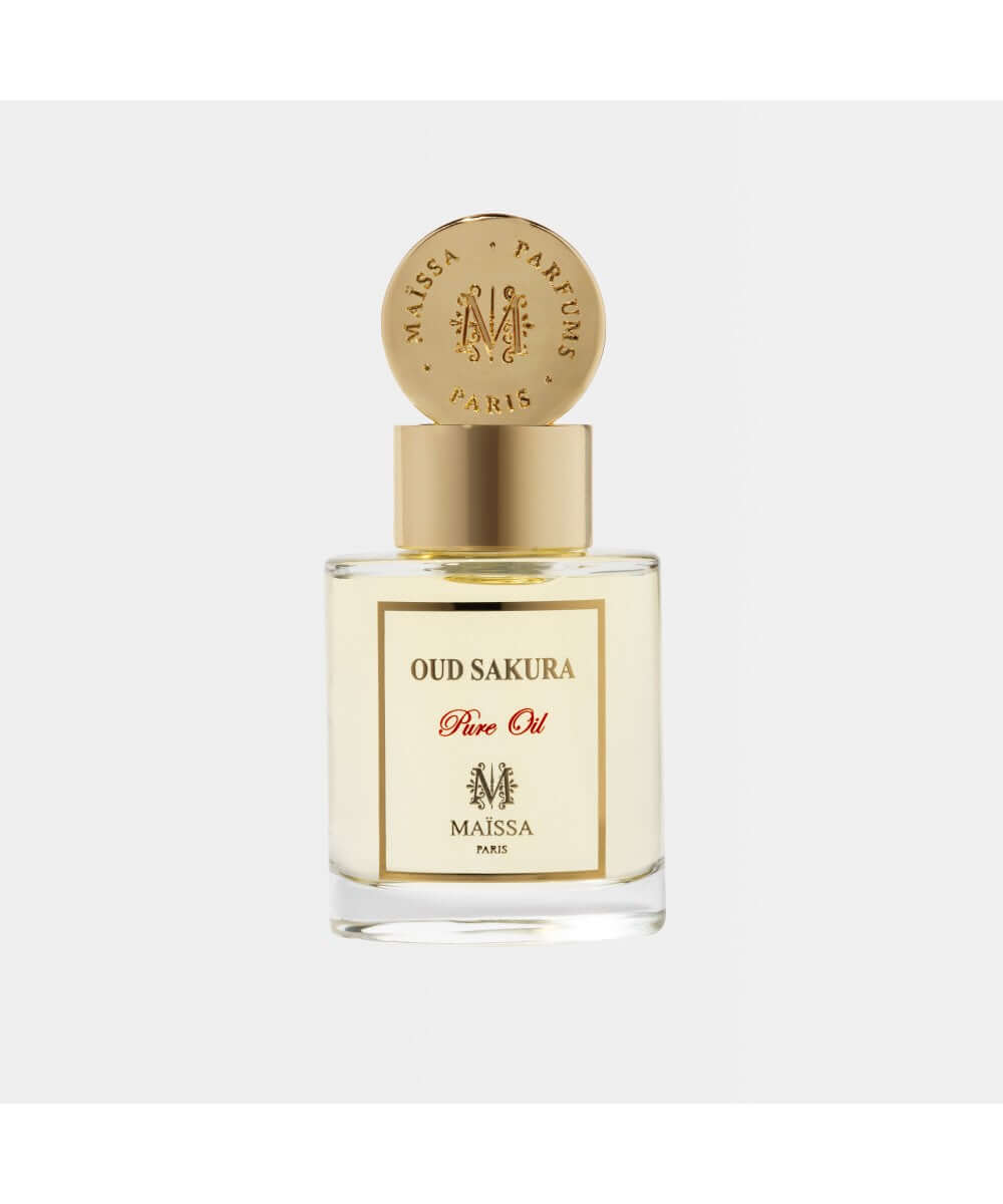 Luxurious PURE OIL OUD SAKURA by Maison Maïssa, 15ml glass bottle, exclusive woody gourmet scent from the5thscent collection.