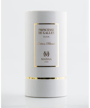 Elegant cylindrical packaging of PRINCESSE DE GALLES (50ml) by Maison Maïssa, a luxurious floral fragrance exclusive to the5thscent.