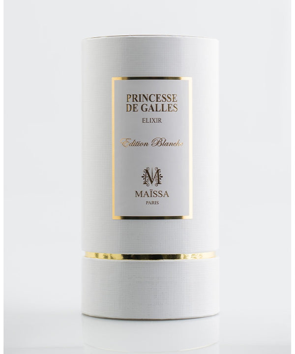 Elegant cylindrical packaging of PRINCESSE DE GALLES (50ml) by Maison Maïssa, a luxurious floral fragrance exclusive to the5thscent.