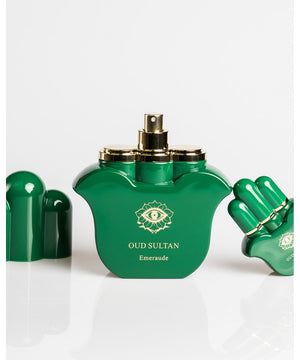 Exquisite Maison Maïssa PRECIOUS STONES EDITION BOX COFFRET OUD SULTAN perfume with elegant emerald-green design by the5thscent.