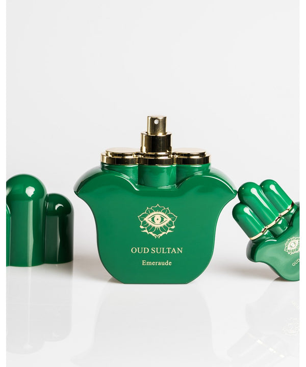 Exquisite Maison Maïssa PRECIOUS STONES EDITION BOX COFFRET OUD SULTAN perfume with elegant emerald-green design by the5thscent.