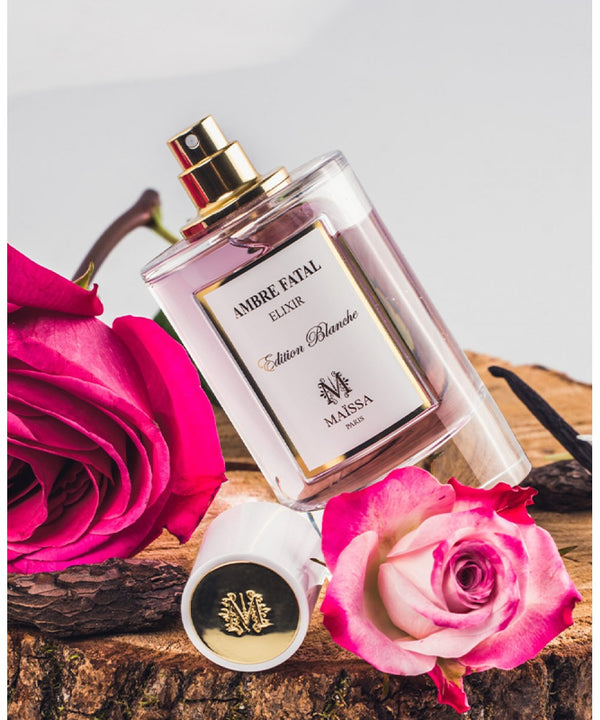 Luxurious AMBRE FATAL fragrance by Maison Maïssa, captured with roses by the5thscent, exuding elegant and exclusive floral notes.