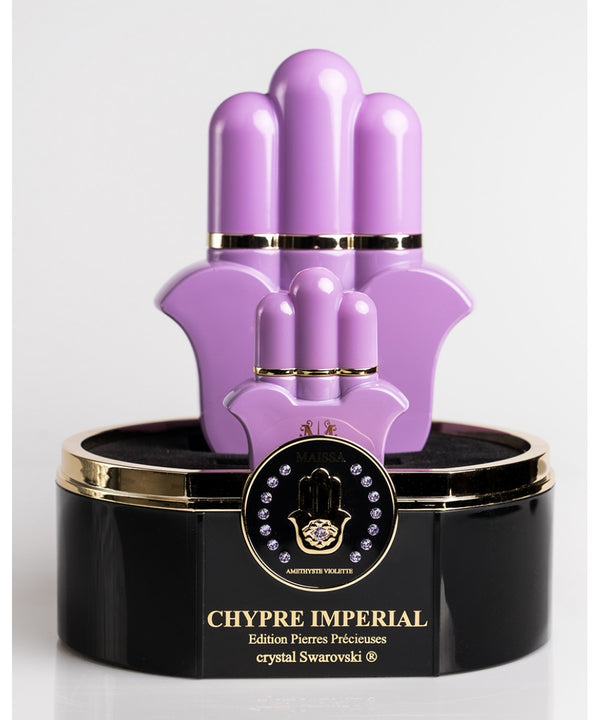 Luxurious PRECIOUS STONES EDITION BOX CHYPRE IMPERIAL with purple Amethysts, Maison Maïssa, the5thscent, elegant and exclusive unisex fragrance.