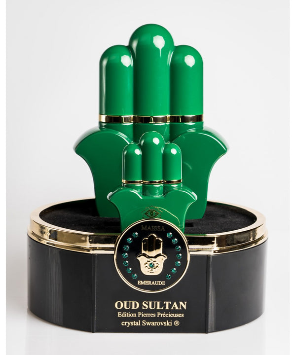 Luxurious PRECIOUS STONES EDITION BOX COFFRET OUD SULTAN by Maison Maïssa at the5thscent, featuring emerald-set oriental fragrance.