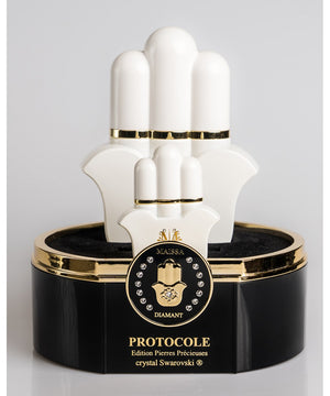Luxurious Maison Maïssa PRECIOUS STONES EDITION BOX PROTOCOLE fragrance with diamonds, featured by the5thscent in an elegant display.