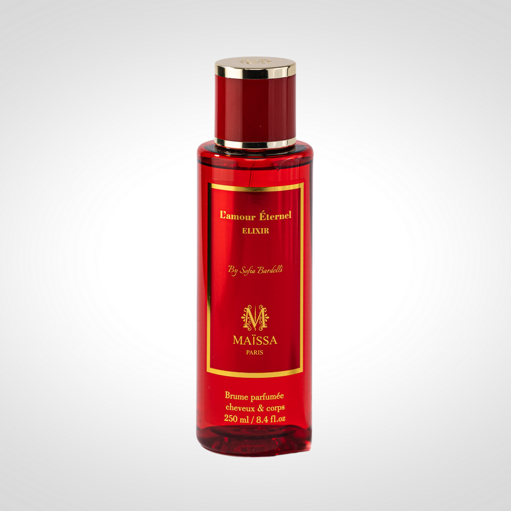 L’Amour Éternel Brume Parfumée 250ml by Maison Maïssa — red perfumed mist bottle with gold accents, made in France