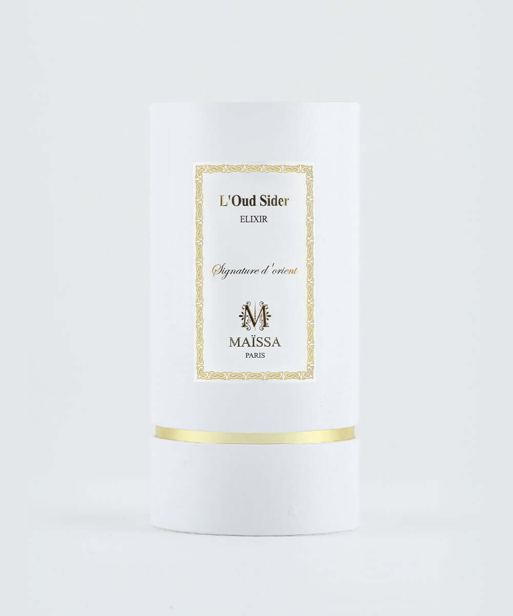 Luxury perfume bottle of L'Oud Sider by Maison Maïssa, a floral, sweet, and woody scent, featured on the5thscent. Elegant and exclusive.