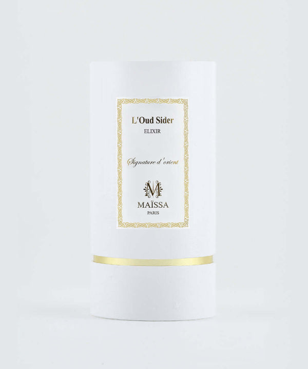 Luxury perfume bottle of L'Oud Sider by Maison Maïssa, a floral, sweet, and woody scent, featured on the5thscent. Elegant and exclusive.