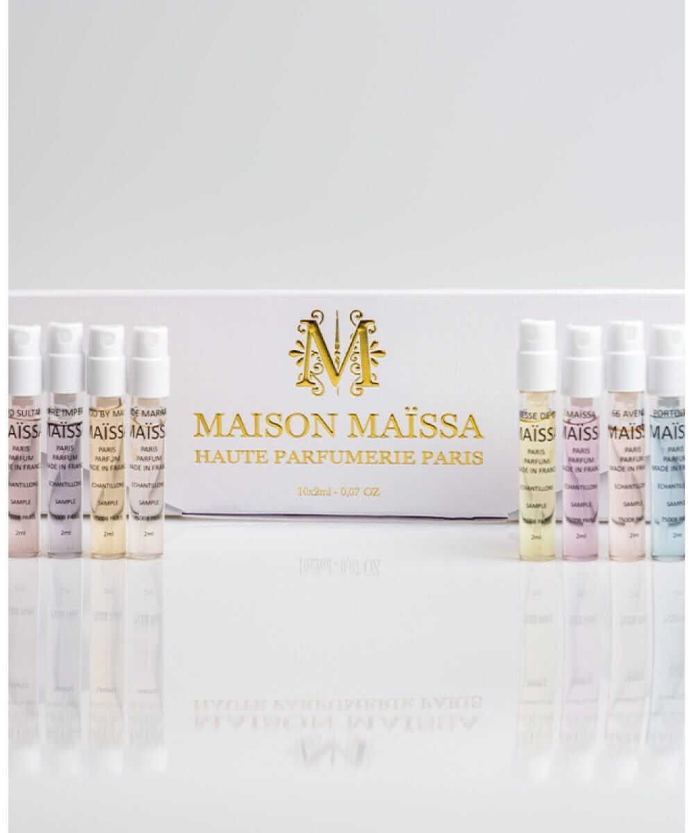 Maison Maïssa Discovery Set No. 3 with luxury perfume samples and white gold presentation box
