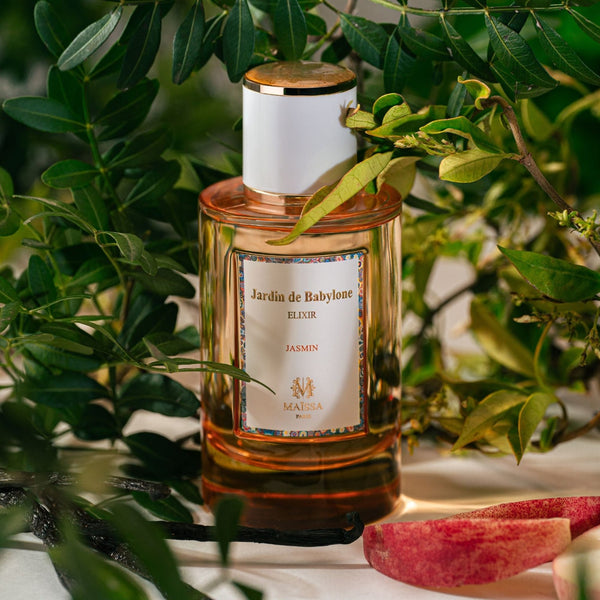 Maïssa Jardin de Babylone Jasmine bottle in a botanical setting