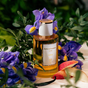 Maïssa Jardin de Peradeniya Vanilla Elixir with purple flowers and green foliage