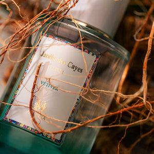 Maïssa Jardin des Cayes Vetiver bottle with roots