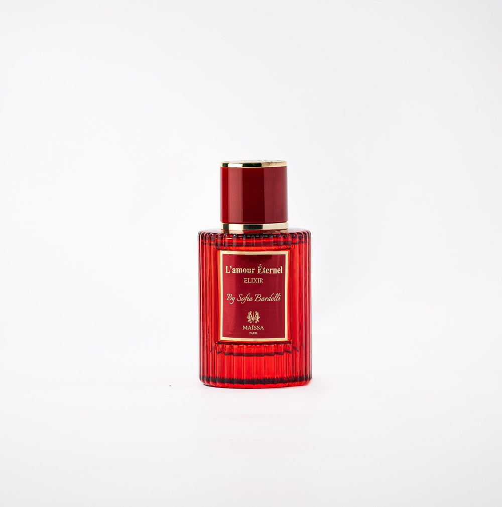 Maison Maïssa L'amour Éternel 50ml red perfume bottle on white background