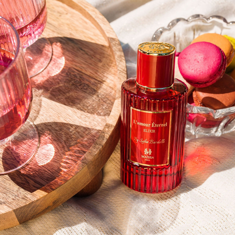 Maison Maïssa L'amour Éternel 50ml red perfume bottle on white background