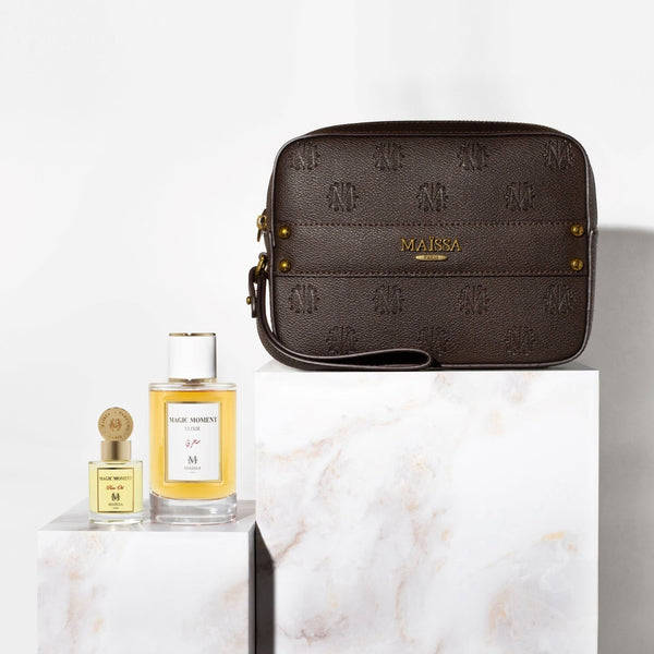 Magic Moment Toscane gift set with brown Maïssa bag, 100ml perfume and 15ml Pure Oil