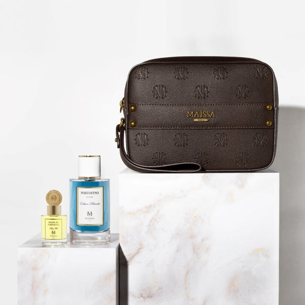 Soleil de Portofino Toscane gift set with brown Maïssa bag, 100ml perfume and 15ml Pure Oil