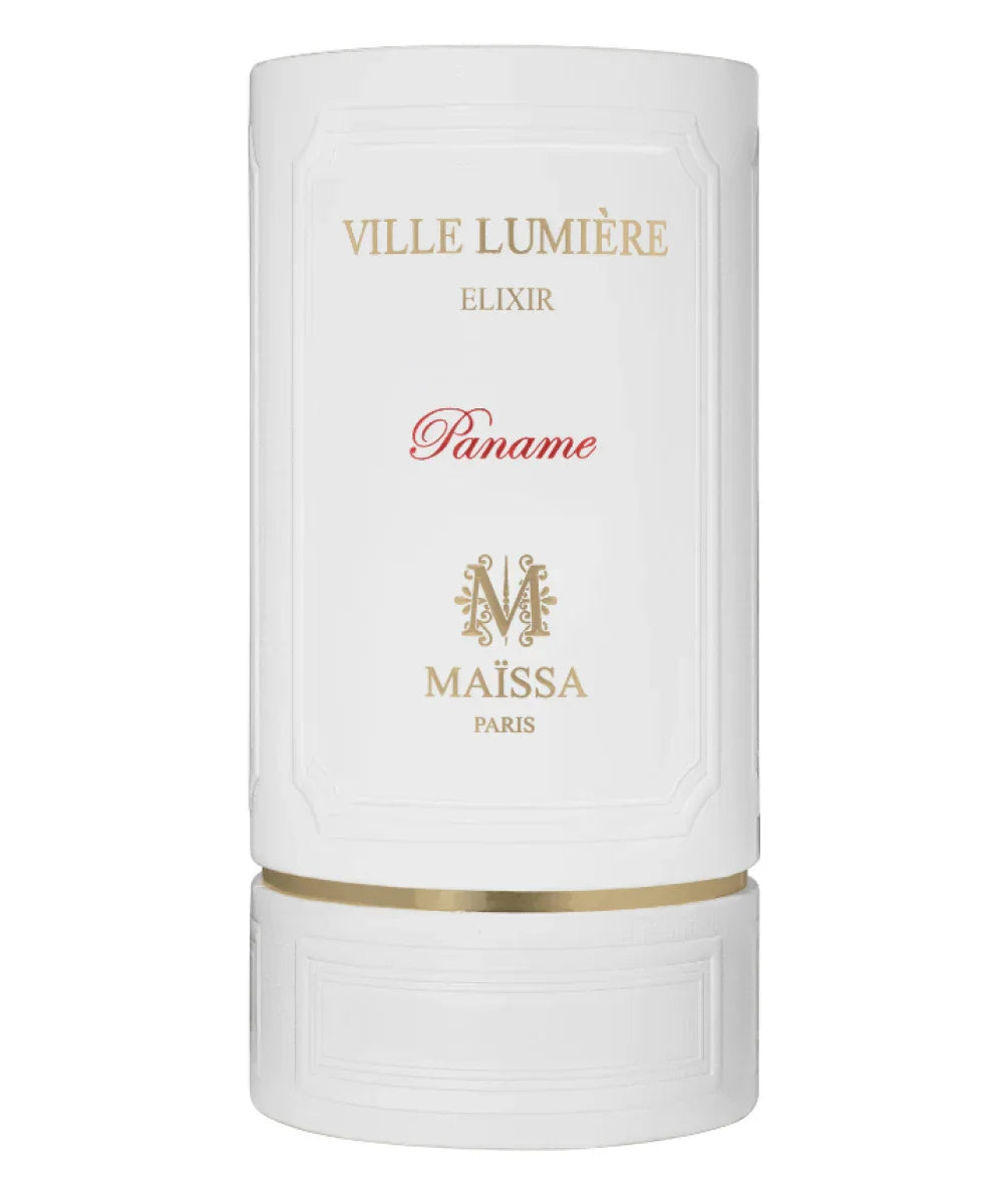 Ville Lumière Elixir Paname perfume bottle by Maïssa Paris with gold and white elegant design