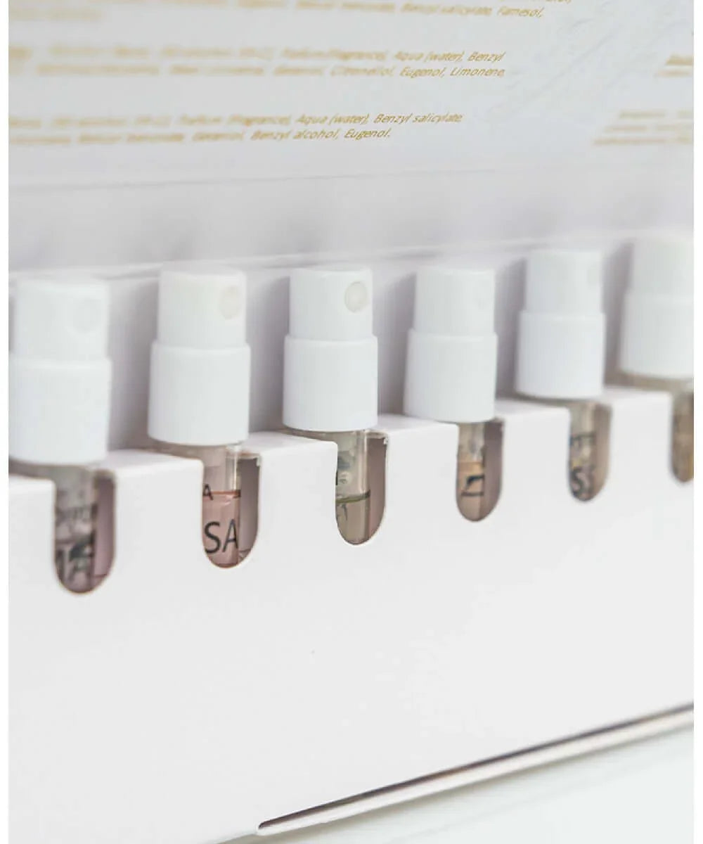 Maison Maïssa perfume sample set with 10x2ml fragrance sprays and luxury packaging