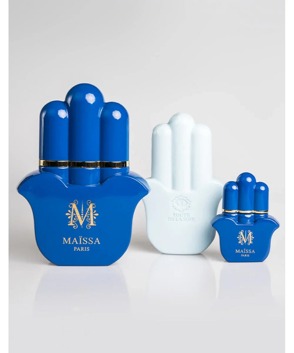 Alt Tag: Luxurious Maison Maïssa PRECIOUS STONES EDITION BOX AVENUE DE LA SOIE, elegant unisex scent with sapphire accents, the5thscent.