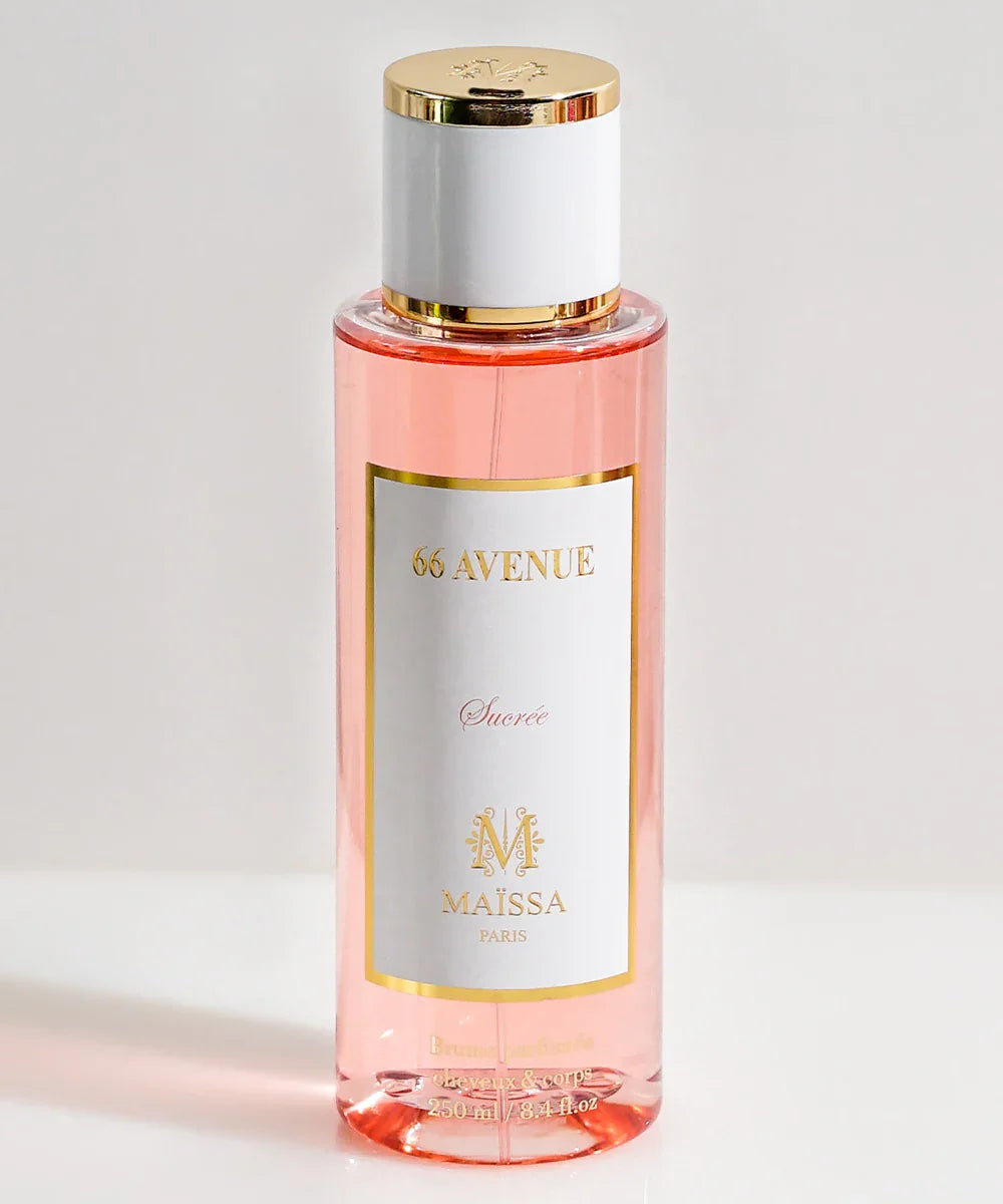 66 Avenue Sucrée pink liquid body and hair perfume spray bottle by Maïssa Paris