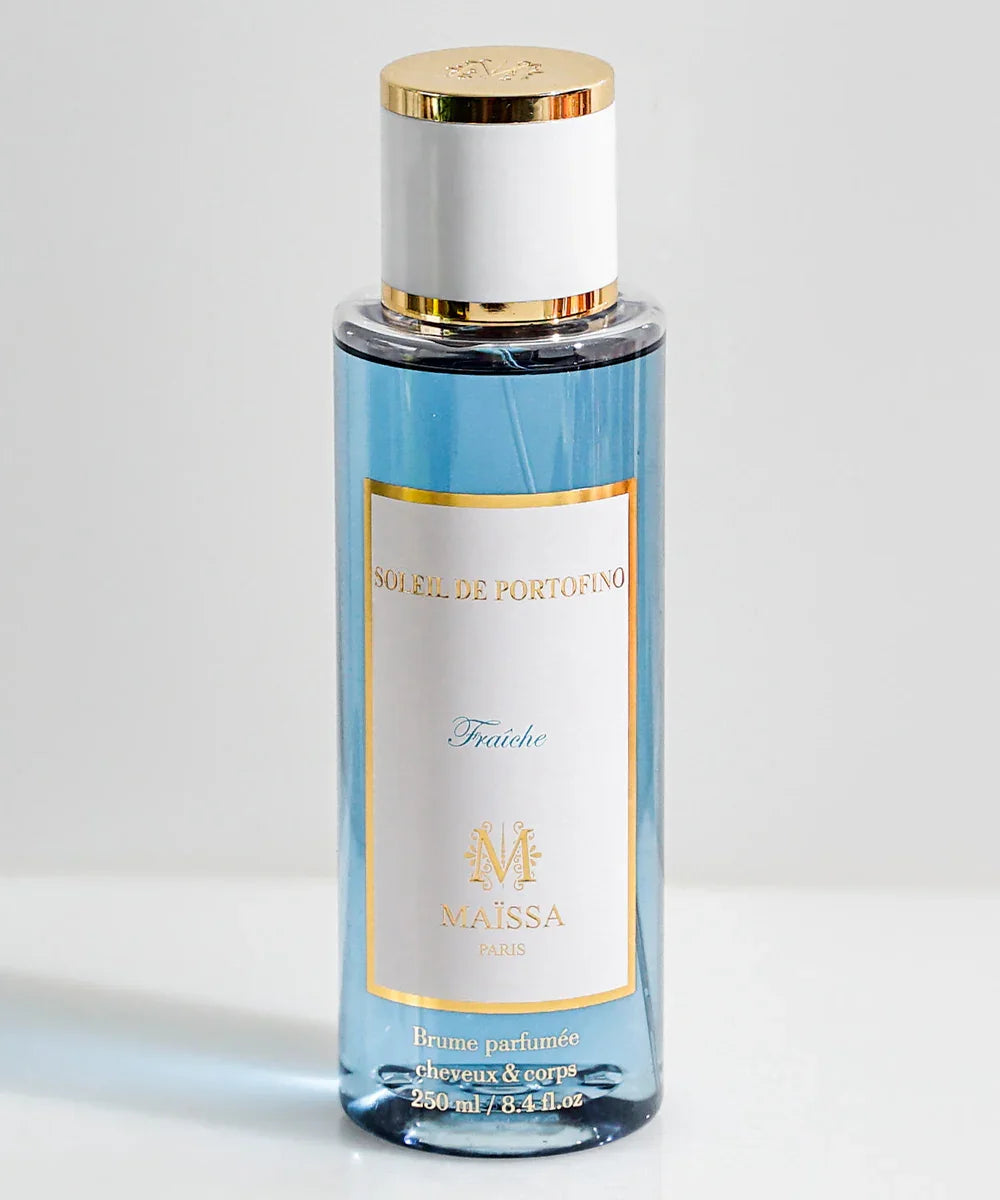 Maïssa Paris Soleil de Portofino Frâiche scented body and hair mist in blue bottle