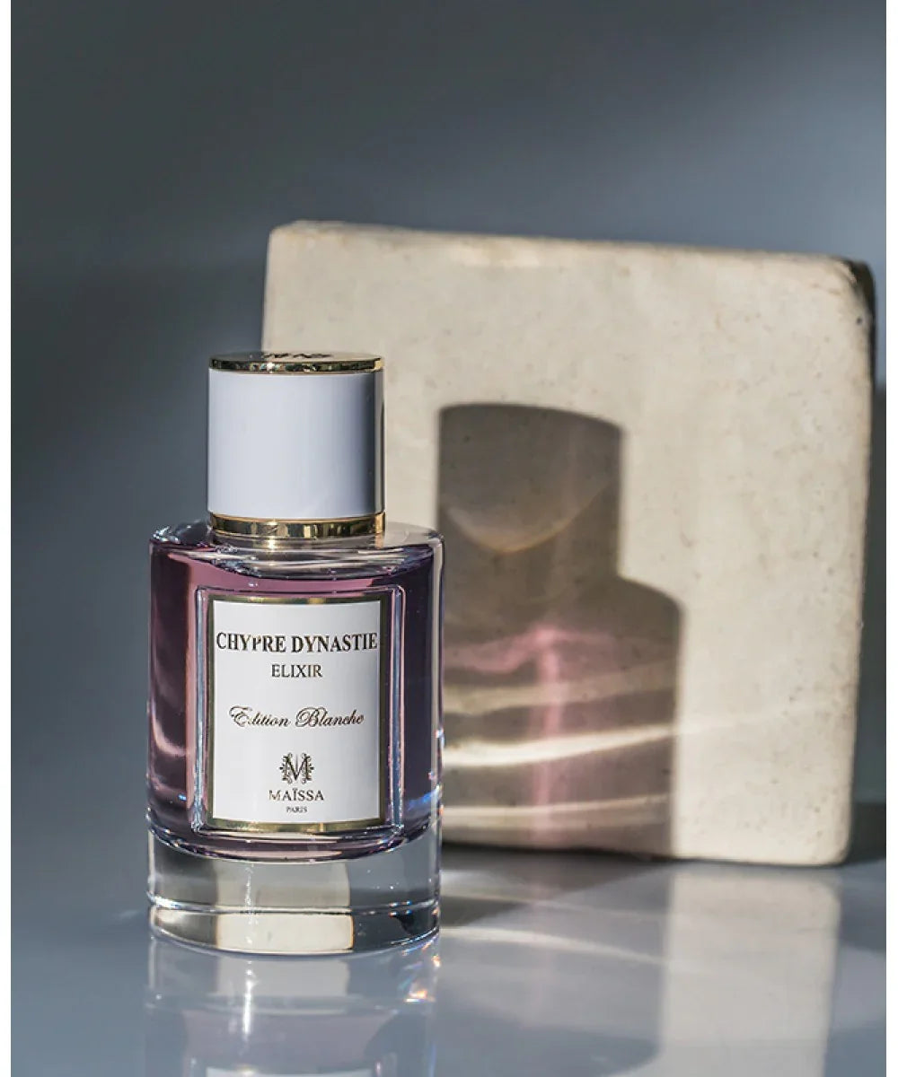 Chypre Dynastie Elixir Edition Blanche perfume bottle with gold and white cap