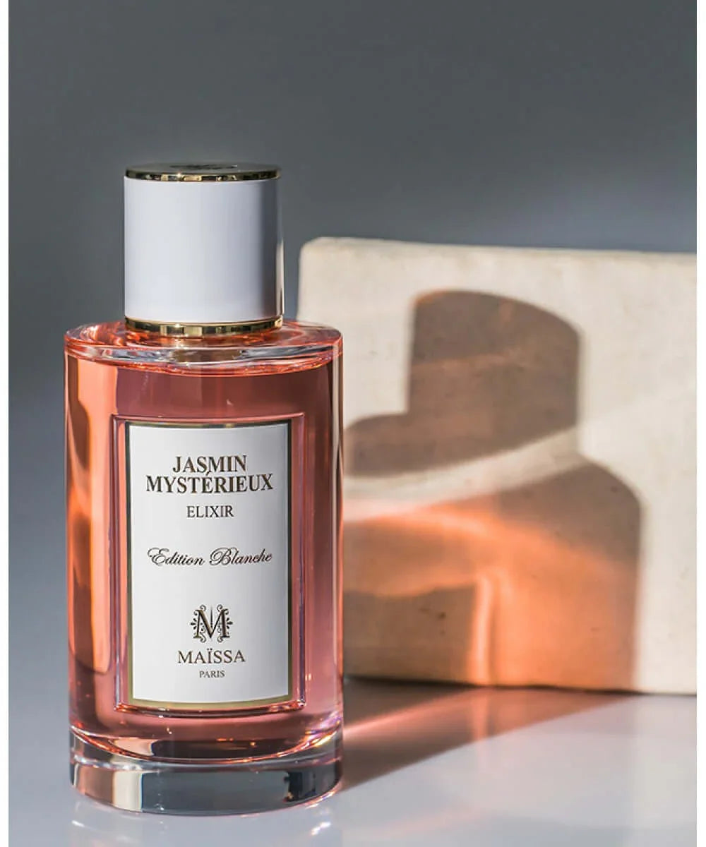 Jasmin Mystérieux Elixir Edition Blanche perfume bottle by Maïssa Paris with pink liquid