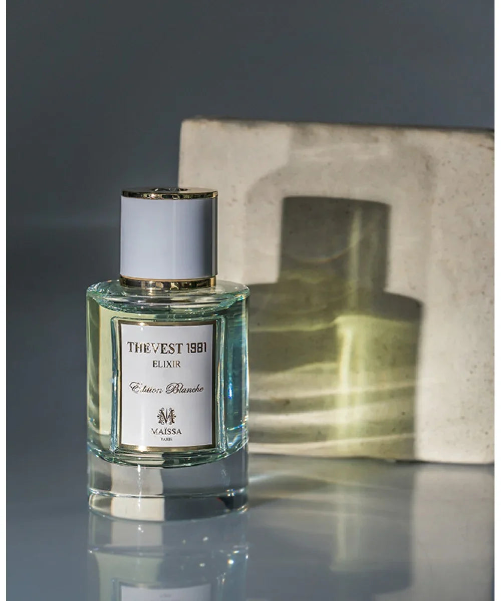 Maïssa Paris The Vest 1981 Elixir Edition Blanche perfume bottle with gold accents