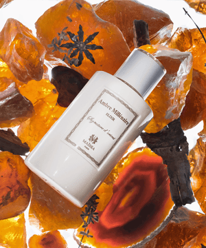 Elegant presentation of Ambre Millénaire – Extrait de Parfum 100ml by Maison Maïssa, exclusively at the5thscent.co.uk, showcasing its luxurious oriental amber fragrance.