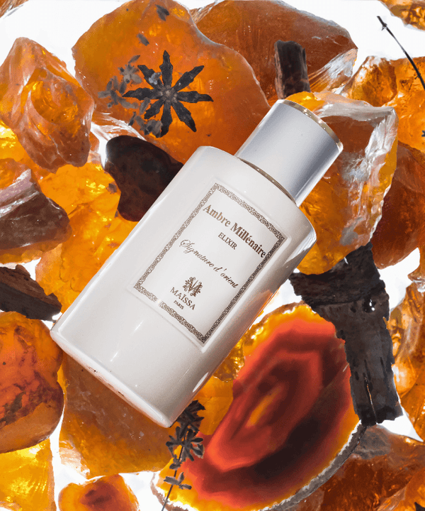 Elegant presentation of Ambre Millénaire – Extrait de Parfum 100ml by Maison Maïssa, exclusively at the5thscent.co.uk, showcasing its luxurious oriental amber fragrance.