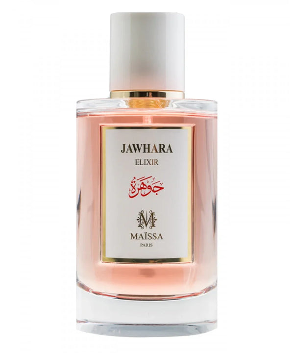 Jawhara Elixir perfume bottle by Maïssa Paris with pink liquid and white cap
